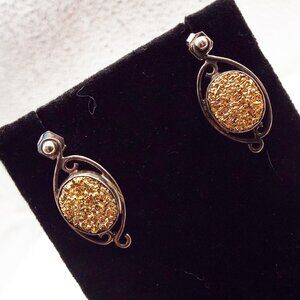 JAY KING MINE FINDS STERLING OVAL GOLD DRUZY OVAL PIERCED EARRINGS 73